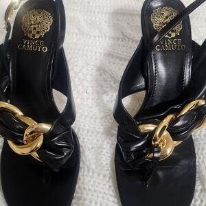 Vince Camuto Black Heels with Gold Accents